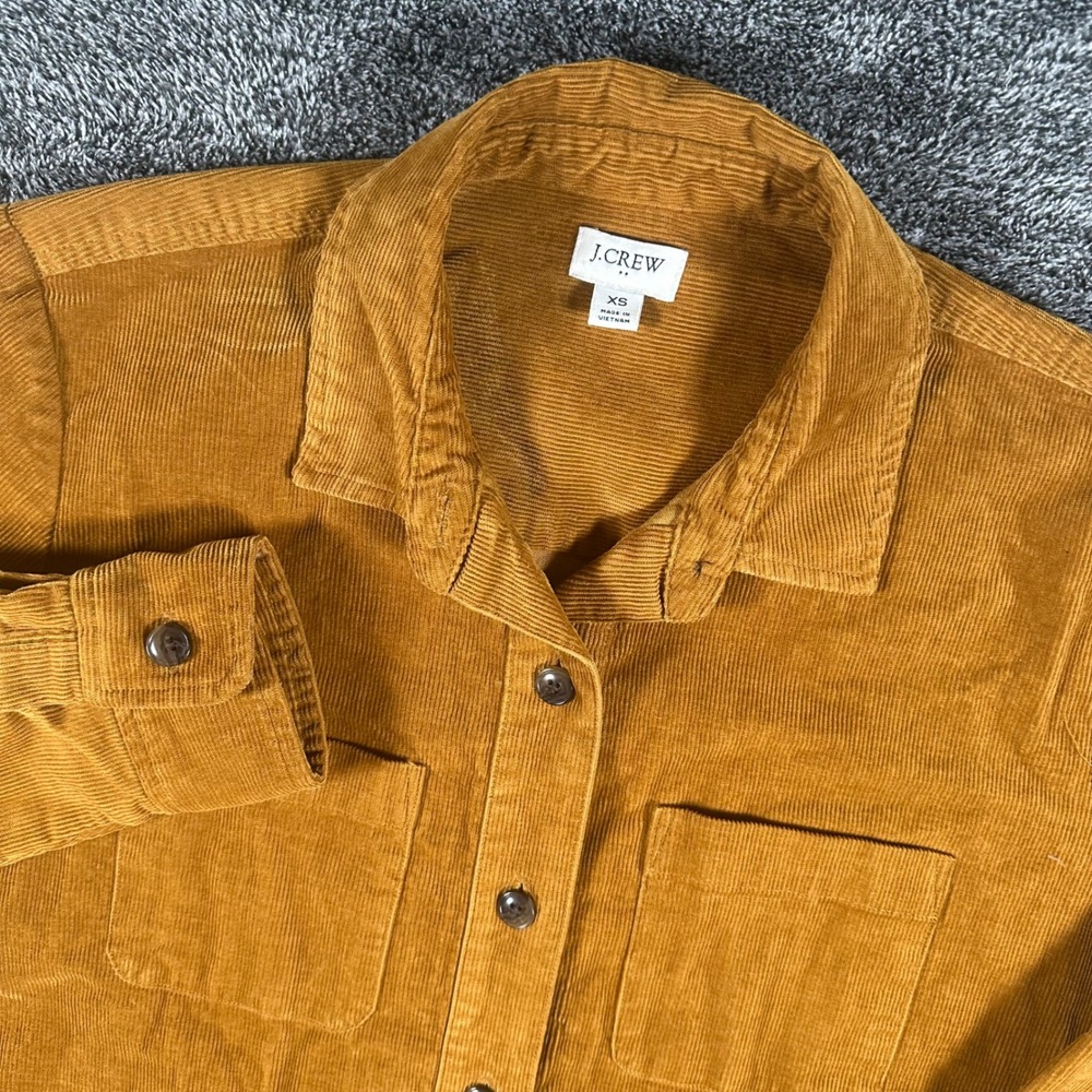 J.Crew Shirt Womens XS Corduroy Mustard Yellow Button Down Long Sleeve Pockets